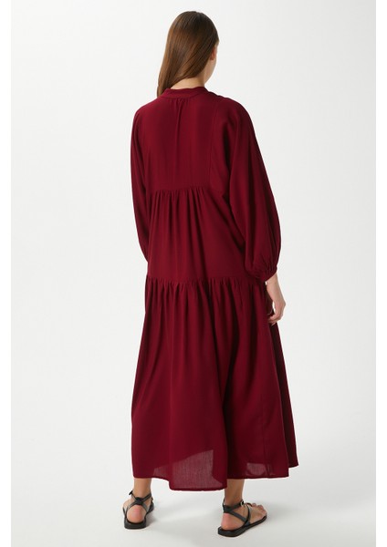 Prive Kadın Base %100 Viskon Bordo Maksi Boy Yazlık Elbise modelleri