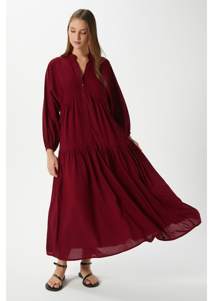 Prive Kadın Base %100 Viskon Bordo Maksi Boy Yazlık Elbise fırsatları