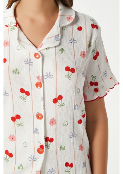 Kadın Enda Fırfırlı Kurdela Desen Alt Üst Pijama Takımı fiyatları