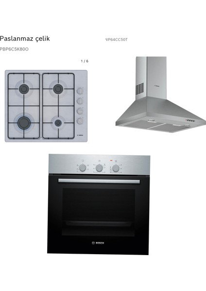 Eco 3lü Ankastre Set (Bosch HBF 011BR0T Fırın Bosch PBP6C5K80 Inox Ocak Bosch DWP64CC50T 60cm Davlumbaz)