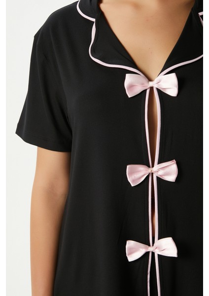 Kadın Julia Siyah Fiyonklu Alt Üst Pijama Takımı fiyatları