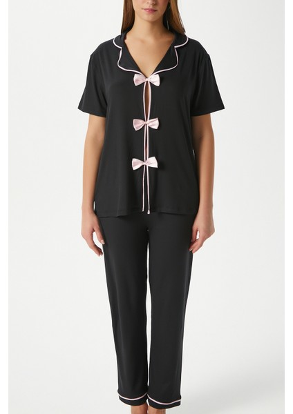 Kadın Julia Siyah Fiyonklu Alt Üst Pijama Takımı indirimleri