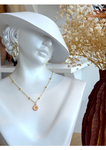 Kadın Pembe Papatya Figürlü Toplu Zincir Kolye modelleri