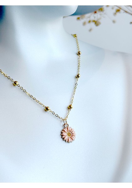 Kadın Pembe Papatya Figürlü Toplu Zincir Kolye fırsatları