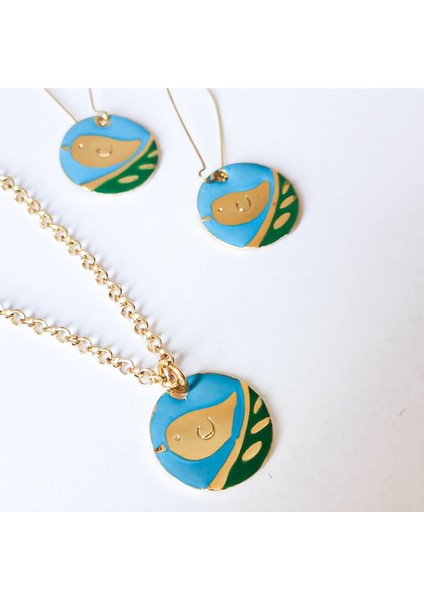 Mavi Kuş Çelik Kolye ve Küpe Takımı