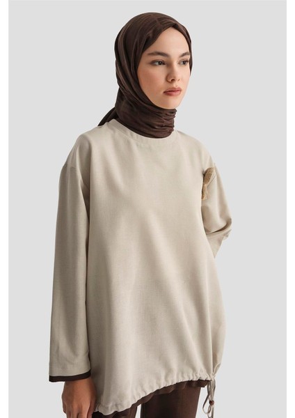 Broşlu Keten Tunik 25Y4620 Taş modelleri