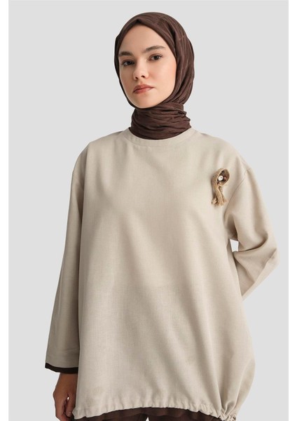 Broşlu Keten Tunik 25Y4620 Taş fırsatları