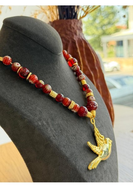 Cam Boncuk Kuş Figürlü Kolye