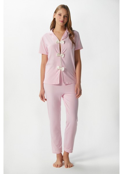 Kadın Julia Pembe Fiyonklu Alt Üst Pijama Takımı modelleri