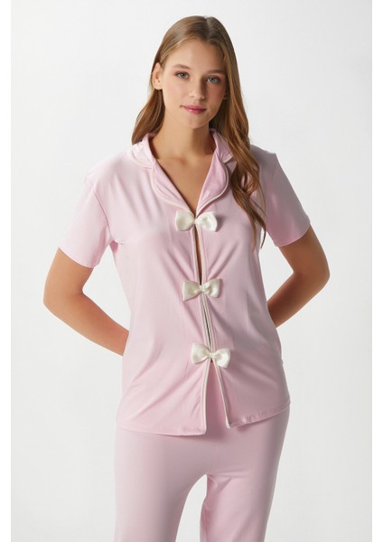 Kadın Julia Pembe Fiyonklu Alt Üst Pijama Takımı fırsatları