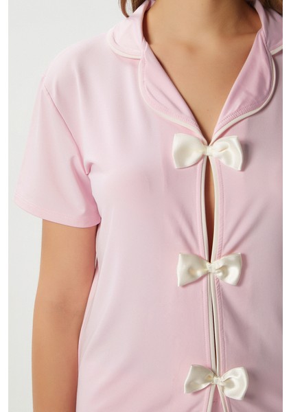 Kadın Julia Pembe Fiyonklu Alt Üst Pijama Takımı