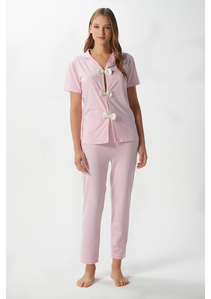 Kadın Julia Pembe Fiyonklu Alt Üst Pijama Takımı