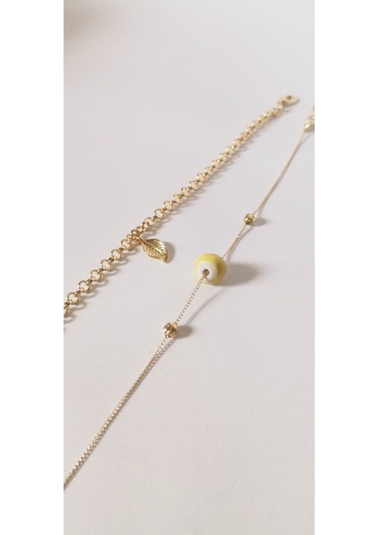 Yaprak Çelik, Sarı Seramik Boncuk Detaylı Ikili Çelik Halhal Seti modelleri