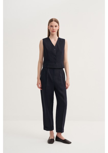 Yırtmaçlı Keten Yelek