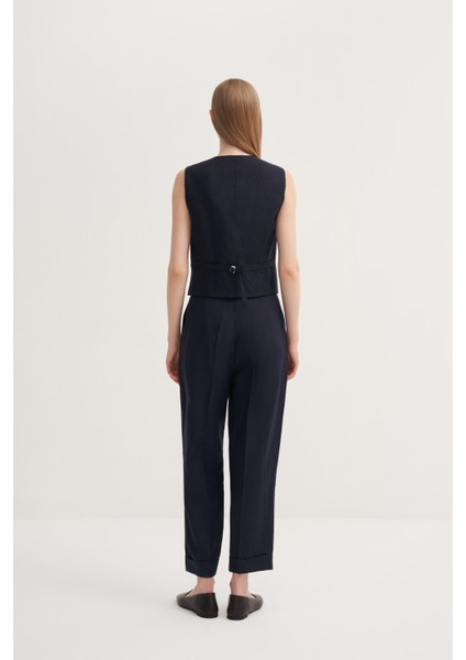 Yırtmaçlı Keten Yelek