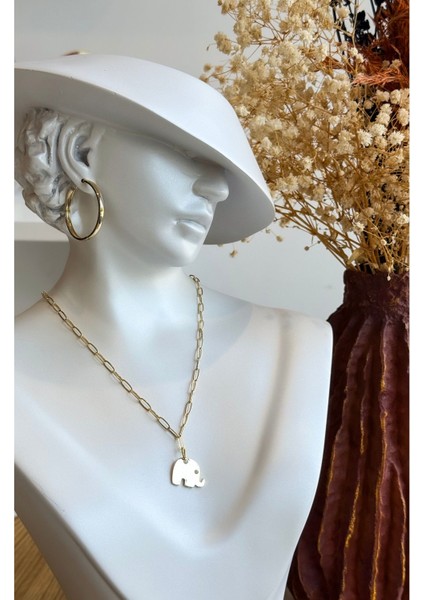 Kadın Çelik Fil Figürlü Zincir Kolye – Altın Renk