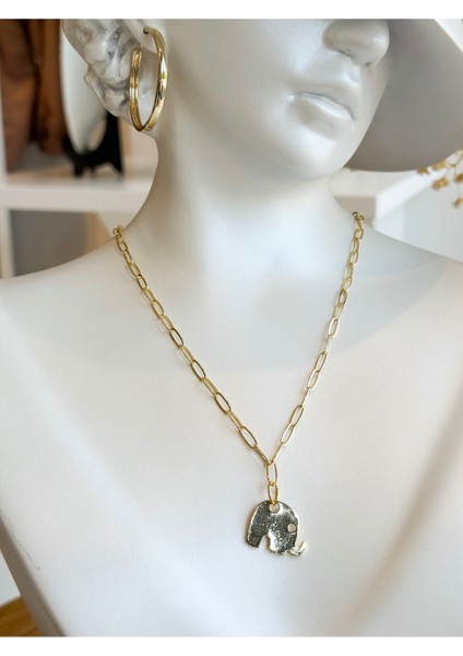 Kadın Çelik Fil Figürlü Zincir Kolye – Altın Renk modelleri