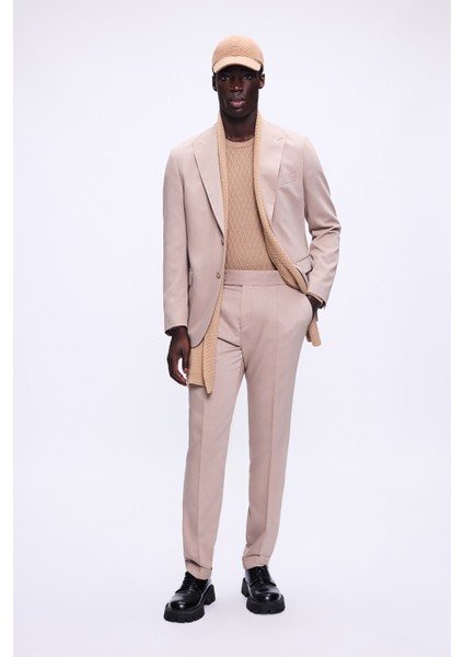 Vizon Slim Fit Desenli Sivri Yaka Klasik Takım Elbise