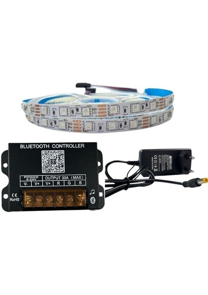 Bluetooth Telefon Kontrollü Rgb Şerit LED Set 5050 Ledli 3çipli 5metre IP20