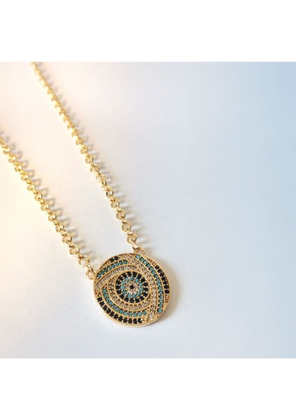 Mavi Taşlı Göznakışı Figürlü Kadın Çelik Kolye