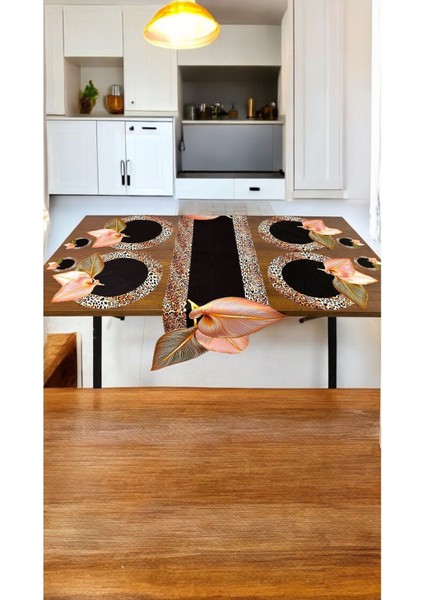 9 Parça Üç Boyutlu Runner ve Amerikan Servisi Bardak Altlığı Seti