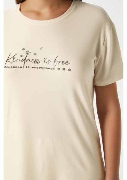 Kadın Kindness Yumuşak Doku Tereyağ Sarısı Yıldız Desen Bisiklet Yaka Kısa Kollu Alt Üst Pijama Takımı fiyatları