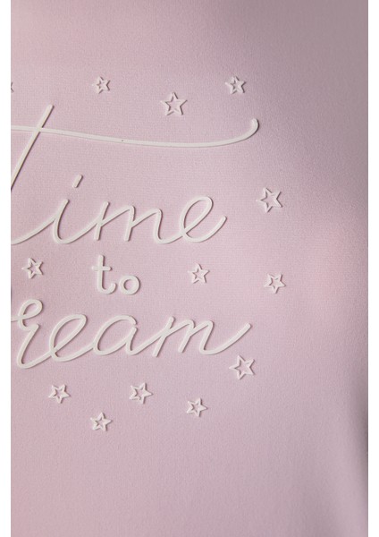 Kadın Time Yumuşak Doku Pembe Çizgili Bisiklet Yaka Kısa Kollu Alt Üst Pijama Takımı