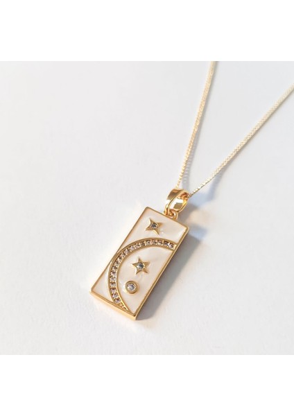 Ay ve Yıldız Temalı Zirkon Taşlı Çelik Kadın Kolye fiyatları