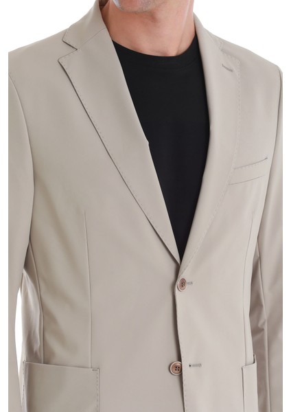 Bej Slim Fit Çizgili Mono Yaka Casual Ceket fırsatları