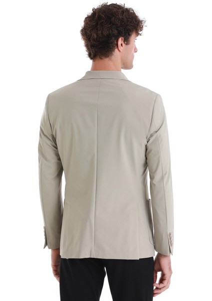 Bej Slim Fit Çizgili Mono Yaka Casual Ceket indirimleri