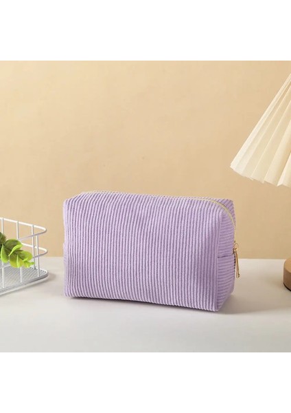 Taşınabilir Kadife Kalem Kılıfı Düz ​​renk Kırtasiye Kozmetik Çanta Büyük Kapasiteli Kadife Makyaj Çantası Seyahat Rengi: Kare-Mor (Yurt Dışından)