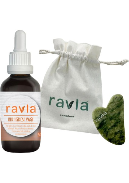 2'li Ürün - Ravla Yeşim Gua Sha Yüz Masaj Taşı / Ravla Kır Iğdesi Yağı - 20ML