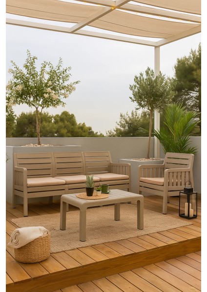 Lara Bahçe Mobilya Takımı Cappucino Renkli Polipropilen Dış Mekan Kullanımı İçin