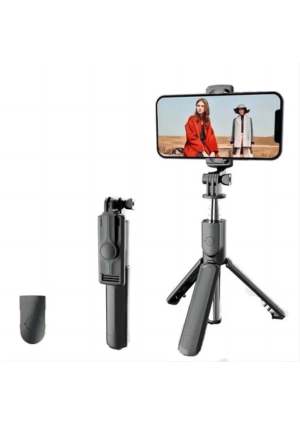 Selfie Stick Foldable Tripod Kablosuz Bluetooth Telefon Tutucu Uzaktan Kumanda Dolgu Işığı Tüm Cep Telefonu Video Kayıt: Siyah (Yurt Dışından)