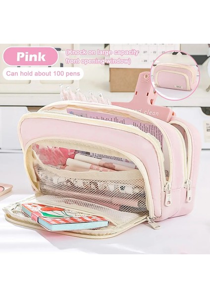 Büyük Kapasiteli 3 Katman Kalem Kutusu Kawaii Kalem Kılıfları Öğrenciler Için Sevimli Kalem Tutucu Çantası Okul Kırtasiye Malzemeleri Renk: Pembe (Yurt Dışından)