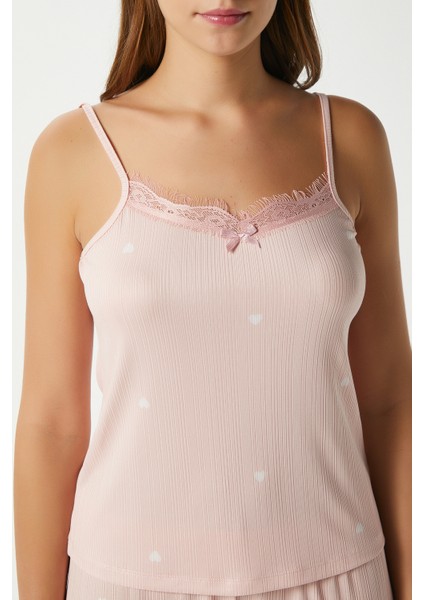 Kadın Betty Somon Kalpli 3'lü Paket Sabahlıklı Ip Askılı Dantelli Fitilli Örme Pijama Takımı indirimleri