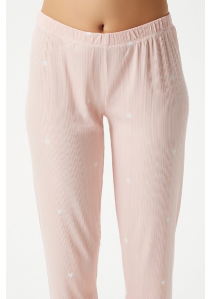Kadın Betty Somon Kalpli 3'lü Paket Sabahlıklı Ip Askılı Dantelli Fitilli Örme Pijama Takımı