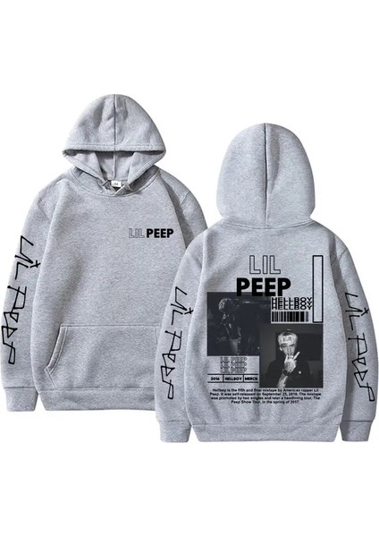 Rapçi Lil Peep Cehennem Boy Crybaby Hoodie Erkekler Hip Hop Moda Büyük Boyutlu Kapşonlu Sweatshirt Erkek Sıradan Polar Pamuk Retro Külot Renk: Gri/boyut: S (Yurt Dışından)