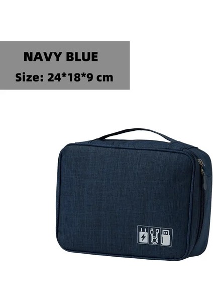 Kablo Depolama Çantası Su Geçirmez Dijital Organizatör Taşınabilir USB Veri Hattı Şarj Cihazı Fiş Depolama Çantası Seyahat Kablo Organizatörleri: M/renk: Lacivert (Yurt Dışından)