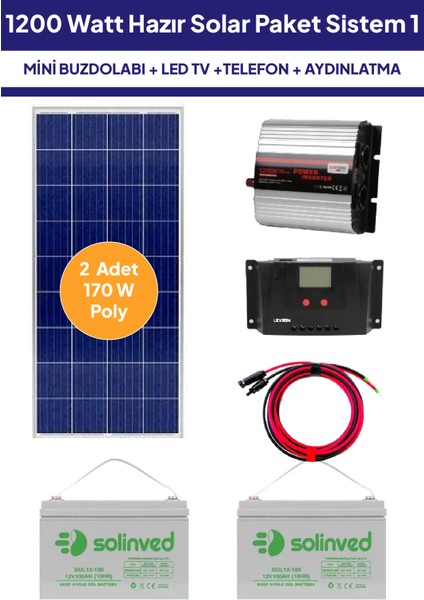 1200 Watt Güneş Enerjili Mini Buzdolabı + Tv + Aydınlatma Hazır Solar Paketi 1