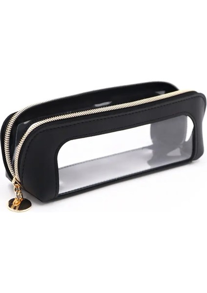 Net Kalem Torbaları, Fermuar Seyahat Tuvalet ile Makyaj Renk Çantası Çanta Ofis Kırtasiye Seyahat Storagecolor Için Çok Fonksiyonlu Çanta: Siyah (Yurt Dışından)