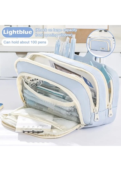 Büyük Kapasiteli 3 Katman Kalem Kutusu Kawaii Kalem Kılıfları Öğrenciler Için Sevimli Kalem Tutucu Çantası Okul Kırtasiye Malzemeleri Renk: Açık Mavi (Yurt Dışından)
