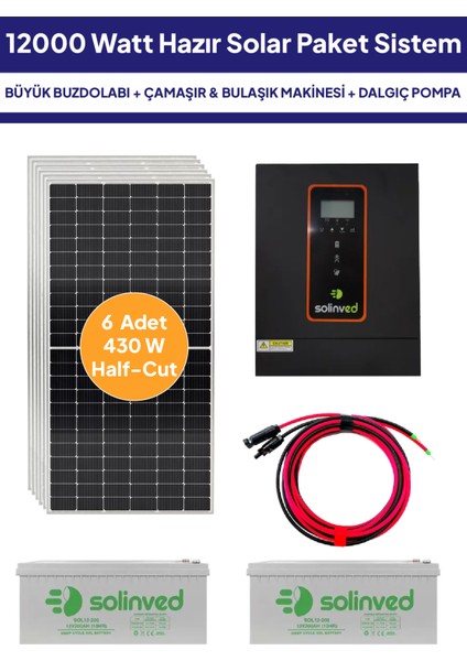 12 Kw 12000 Watt Güneş Enerjisi Hazır Solar Paketi - Half Cut Güneş Panelli