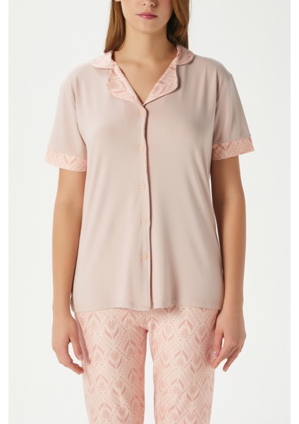 Kadın Andra Pudra Ön Düğmeli Kısa Kol Alt Üst Pijama Takımı fiyatları