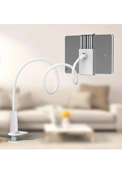 Tembel Başucu Masaüstü Canlı Katlanabilir 100 cm Cep Telefonu Tablet Klips iPad Samsung Xiaomi Tablet ve Telefon Rengi Için Başlık Tutucu: Beyaz (Yurt Dışından)