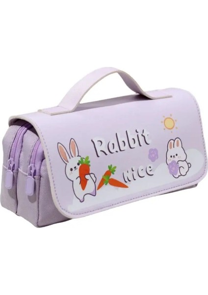 Bunny Flip Capya Kalem Çantası Piggy Büyük Kapasiteli Tavşan Kırtasiye Çantası Taşınabilir Çok Fonksiyonel Karikatür Panda Kalem Kutusu Renk: Tavşan (Yurt Dışından)