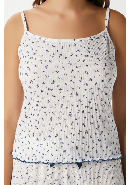 Kadın June Askılı Mavi Minik Çiçekli Alt Üst Pijama Takımı fiyatları
