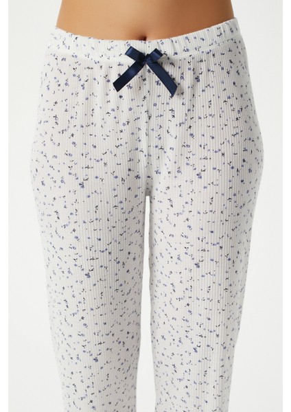 Kadın June Askılı Mavi Minik Çiçekli Alt Üst Pijama Takımı