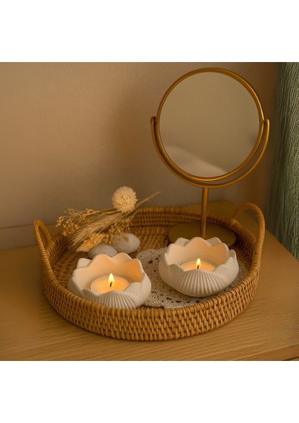 Dekoratif Lotus Görünümlü 2li Mumluk - Dekoratif Obje Biblo