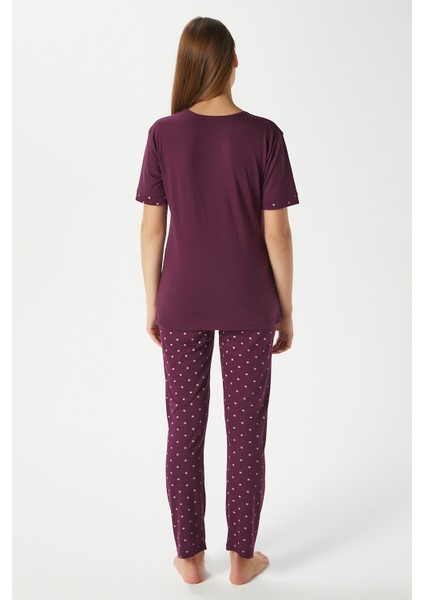 Kadın Magic Viskon Bisiklet Yaka Kısa Kol Mürdüm Alt Üst Pijama Takımı fırsatları